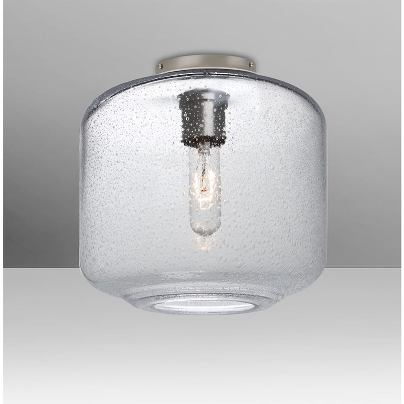 Besa Lighting Niles 10 9.5in 1-Light Flush Mount | Transitional Satin Nickel and Clear Bubble Glass | Hallway & Bedroom | Model NILES10CLC-SN