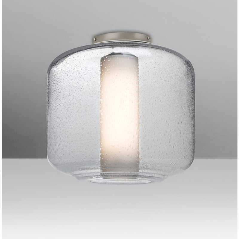 Besa Lighting Niles 10 9.5in 1-Light Flush Mount | Transitional Satin Nickel and Clear Opal Bubble Glass | Hallway & Bedroom | Model NILES10COC-SN