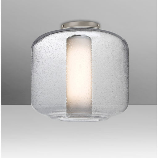 Besa Lighting Niles 10 9.5in 1-Light Flush Mount | Transitional Satin Nickel and Clear Opal Bubble Glass | Hallway & Bedroom | Model NILES10COC-SN