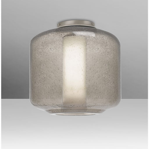 Besa Lighting Niles 10in 1-Light Flush Mount | Transitional Satin Nickel and Gray Smoke Opal Glass | Hallway & Bedroom | Model NILES10SOC-SN