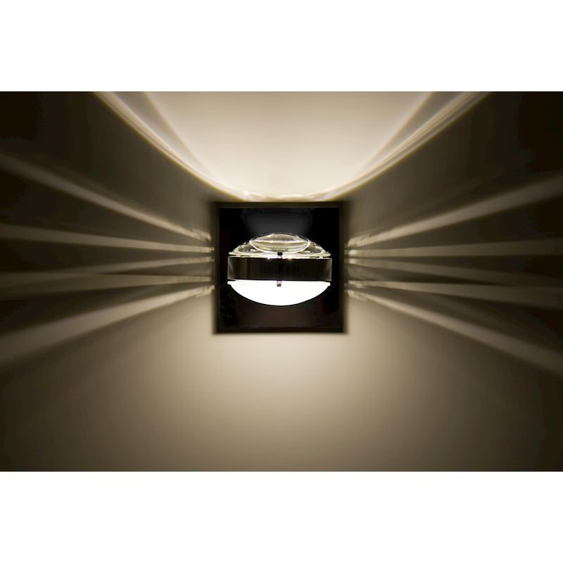 Besa Lighting Optos 5in 1-Light Wall Sconce | Contemporary Chrome and Clear Frost Glass | Hallway & Bedroom | 5 x 5 x 5 in | Model OPTOS1W-CLFR-LED-CR