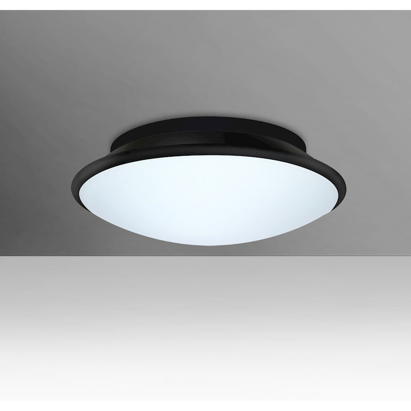 Besa Lighting Silk 12in 1-Light LED Flush Mount | Contemporary Matte Black and White Glass | Hallway & Bedroom Ceiling Light | Model SILK12BKC-LED