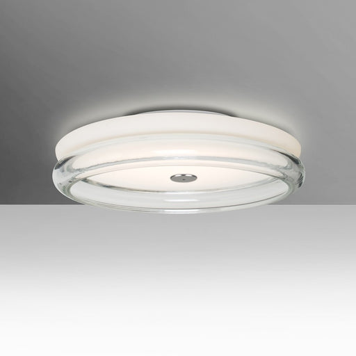Besa Lighting Topper 12 12in 1-Light LED Flush Mount | Modern Clear and White Glass | Kitchen & Bathroom | 12 x 12 x 3 in | Model TOPPER12CLC-LED