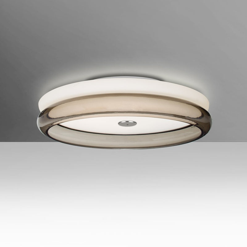 Besa Lighting Topper 12 1-Light LED Flush Mount | Modern Gray Smoke Glass | Hallway & Bedroom Ceiling Light | 12 x 12 x 3 in | Model TOPPER12SMC-LED