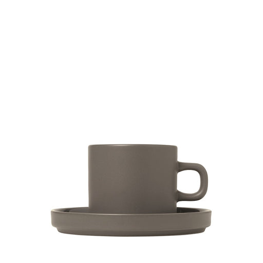 Blomus Pilar 7 Ounce Pack of 2 Coffee Cups with Saucers Pewter