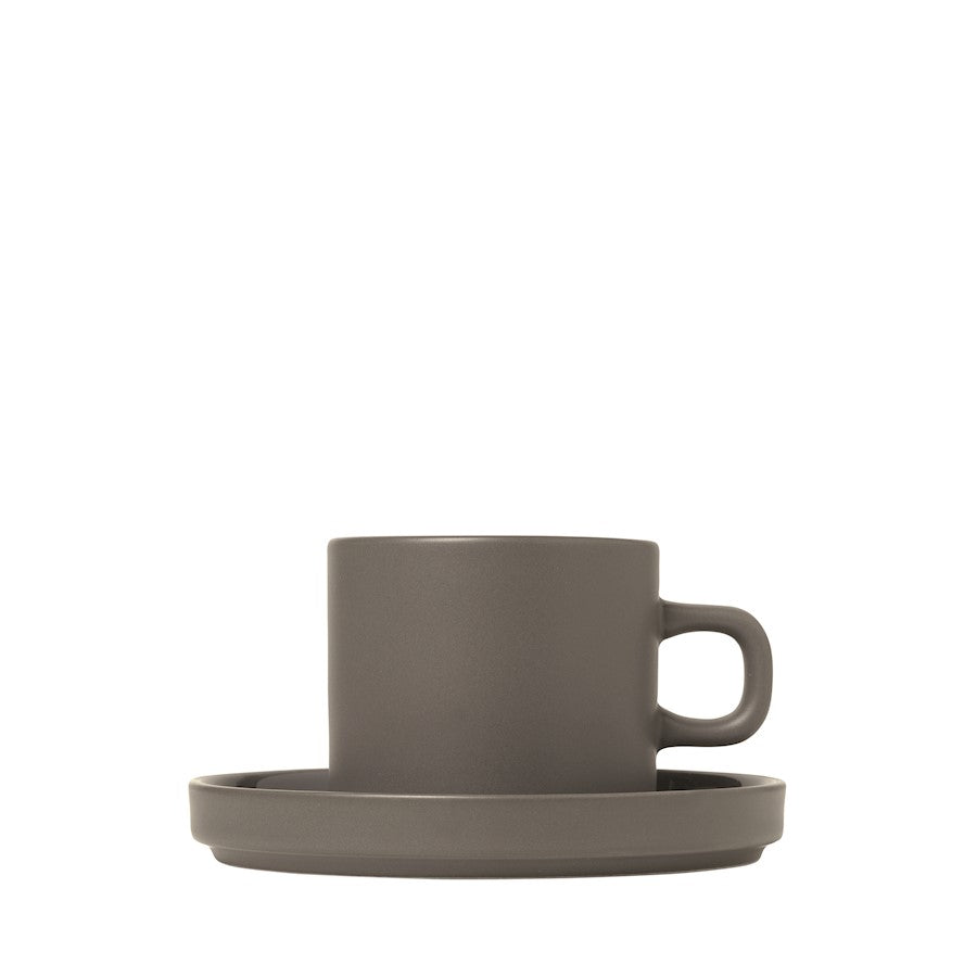 Blomus Pilar 7 Ounce Pack of 2 Coffee Cups with Saucers Pewter