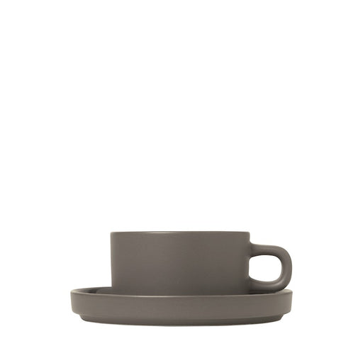 Blomus Pilar 6 Ounce Pack of 2 Tea cups with Saucers Pewter