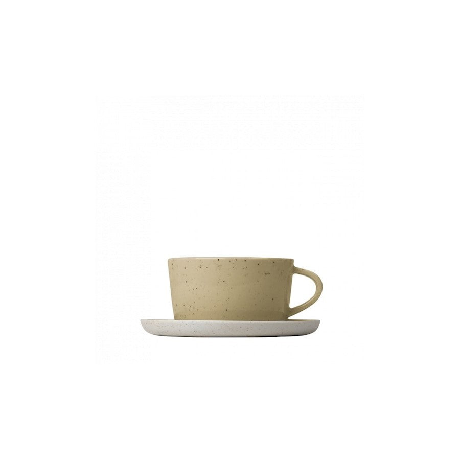 Blomus Sablo Ceramic Stoneware Set Of 2, Tea Cups/Saucers, 8.5Oz