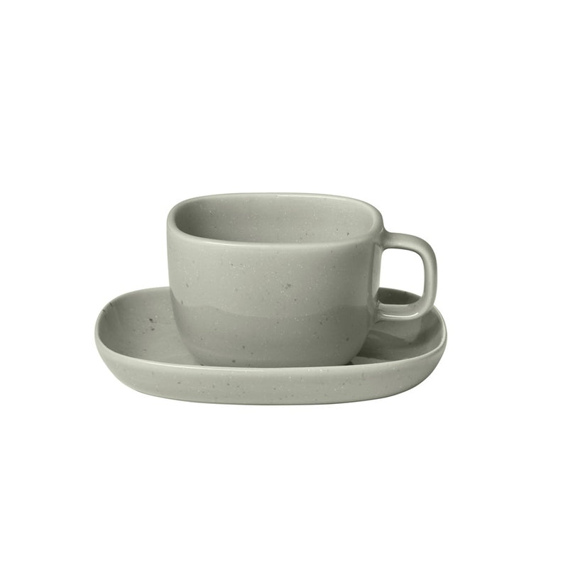 Blomus Vahlo Stoneware Coffee Cups/Saucers, Set Of 2, Mirage Grey