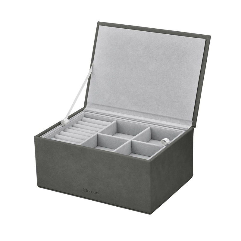 Blomus Sahla Faux Suede Large Jewelry Box, Pewter/Charcoal