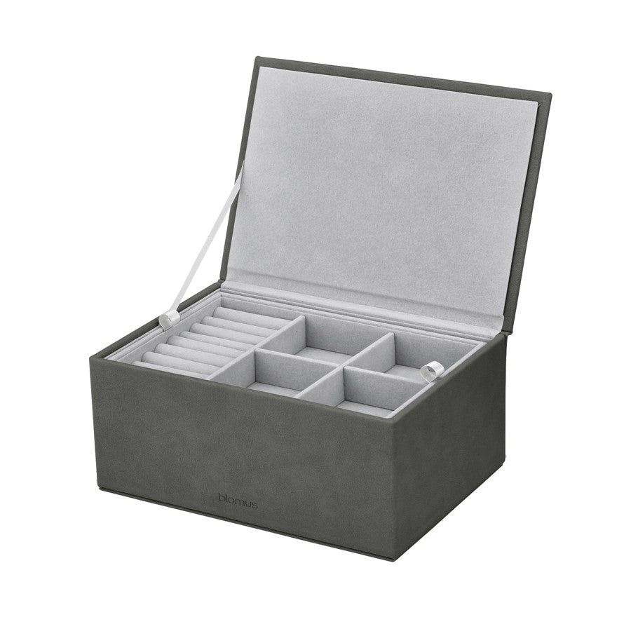 Blomus Sahla Faux Suede Large Jewelry Box, Pewter/Charcoal - 68325