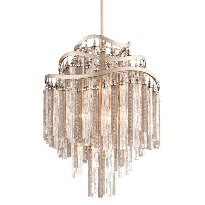 Corbett Chimera 7Lt Chandelier, Silver Leaf/Clear Tubular Glass
