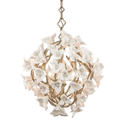 Corbett Lighting Lily 4 Lt Chandelier, Silver/Porcelain Flowers