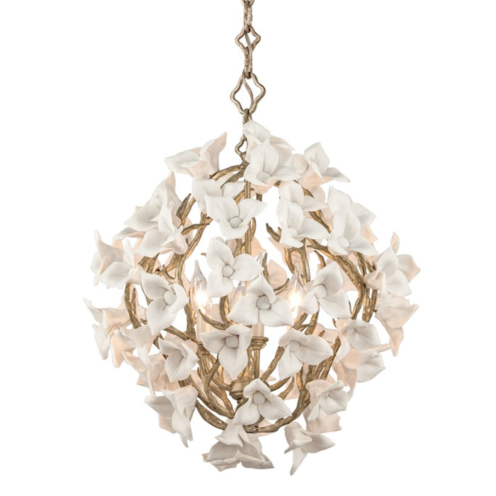 Corbett Lighting Lily 4 Lt Chandelier, Silver/Porcelain Flowers