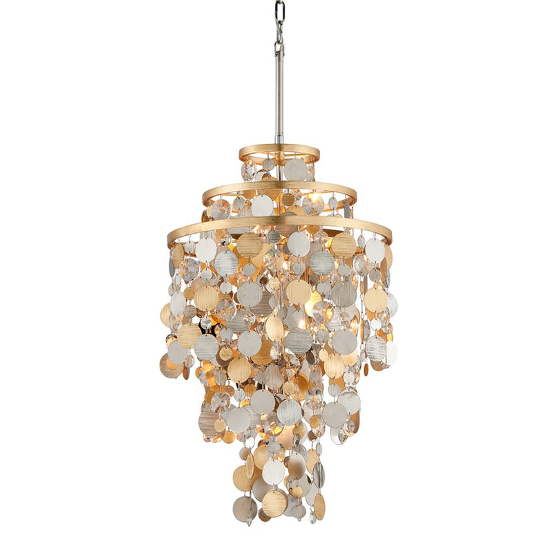 Corbett 5Lt Chandelier, Gold Silver Leaf/Stainless/Crystal
