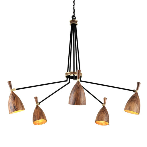 Corbett Lighting Utopia 5 Light Chandelier, Black Brass/Wood/Acacia