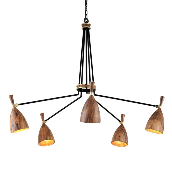 Corbett Lighting Utopia 5 Light Chandelier, Black Brass/Wood/Acacia