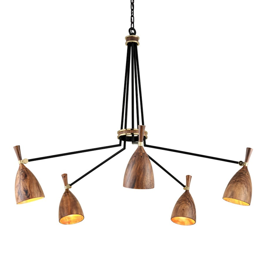 Corbett Lighting Utopia 5 Light Chandelier, Black Brass/Wood/Acacia