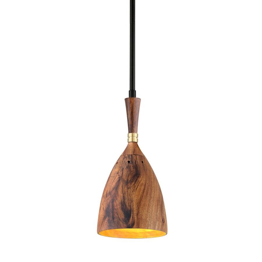 Corbett Lighting Utopia 1 Light Pendant, Black Brass/Acacia