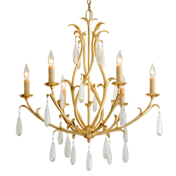 Corbett Lighting Prosecco 6 Lt Chandelier, Gold Leaf/White Meteorite