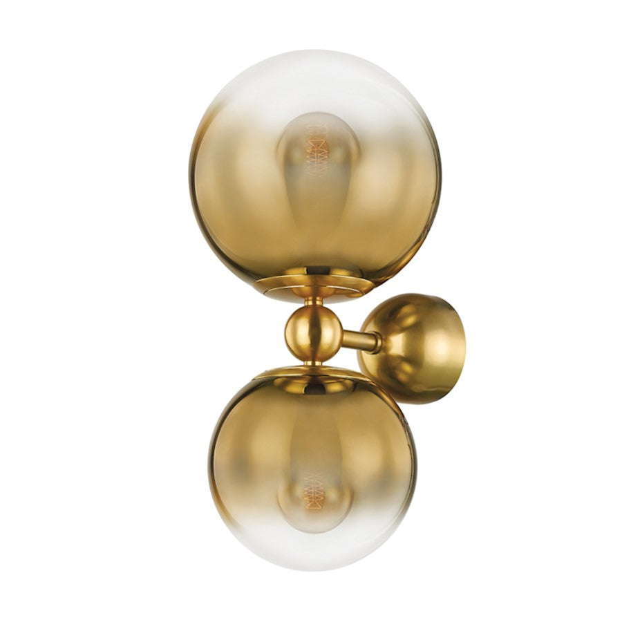 Corbett Lting Kyoto 2 Lt Wall Sconce, Brass/Clear/Plated Ombre