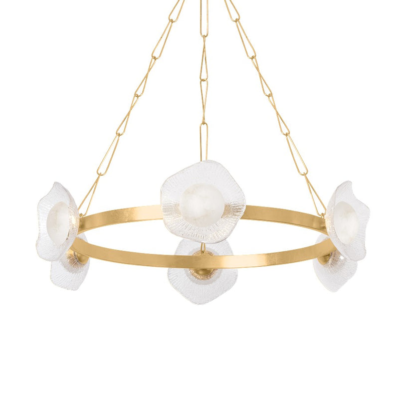 Corbett Lighting Almandine 6 Light Chandelier, Gold Leaf/Alabaster