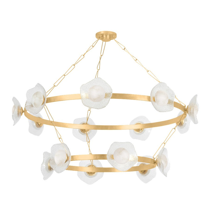 Corbett Lighting Almandine 15 Light Chandelier, Gold Leaf/Alabaster