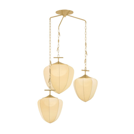Corbett Lighting Hoshi 3 Light Chandelier, Vintage Brass/Silk