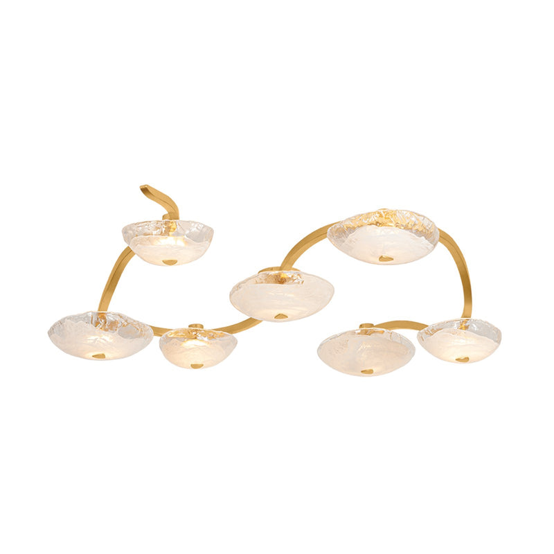 Corbett Lighting Kune 68.75in 7-Light Close-to-Ceiling | Natural Vogue Vintage Gold Leaf and Blonchino Glass | Dining Room & Open | Model 586-60-VGL
