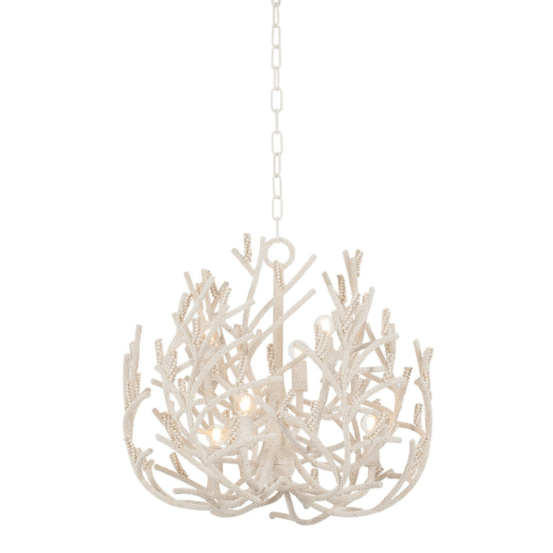 Corbett Lighting Allenhurst 28in 6-Light Chandelier | Coastal Cream Gesso and Coco Beads Natural Woven | Dining Room & Foyer | Model 604-28-CGR