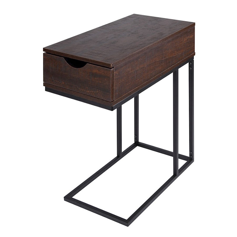 Canarm Reed 19in Wide C Table | Brown and Black Metal Faux Wood | Living Room & Bedroom Side Table | 19 x 12 x 24 in | Model 203576-02