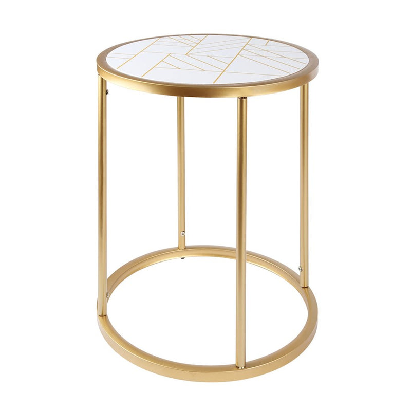 Canarm Harlo 18in Round Side Table | Gold/White Painted Metal | Living Room & Patio Accent | 18 x 18 x 21 in | Model 203602-01