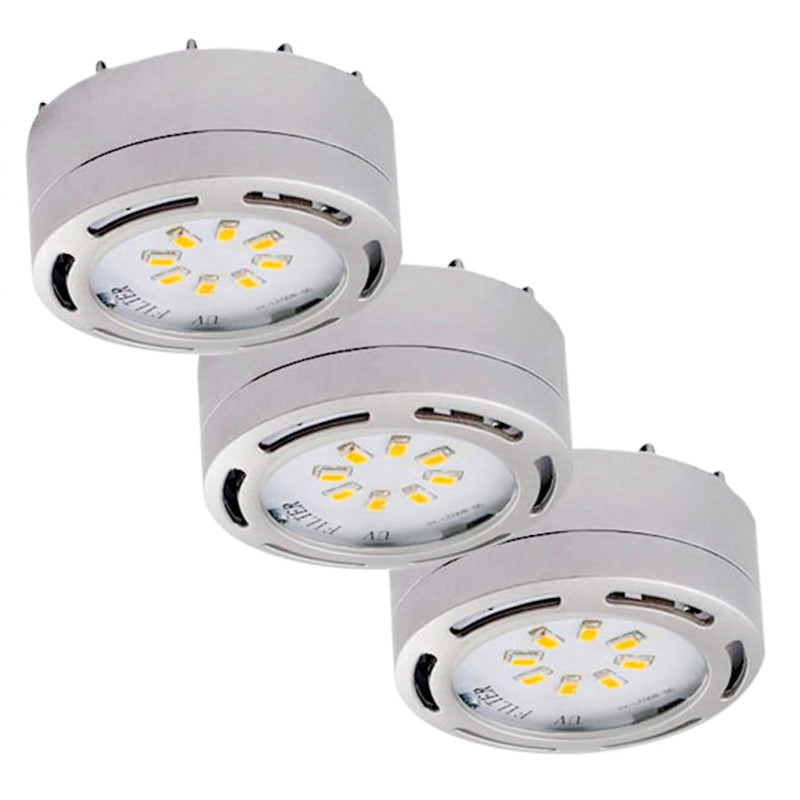 Canarm 3-Light LED Puck Light Kit | White Finish | Under Cabinet & Task Lighting | 3000K 825 Lumens 12W | Model 3580LED-PL3WHT-C
