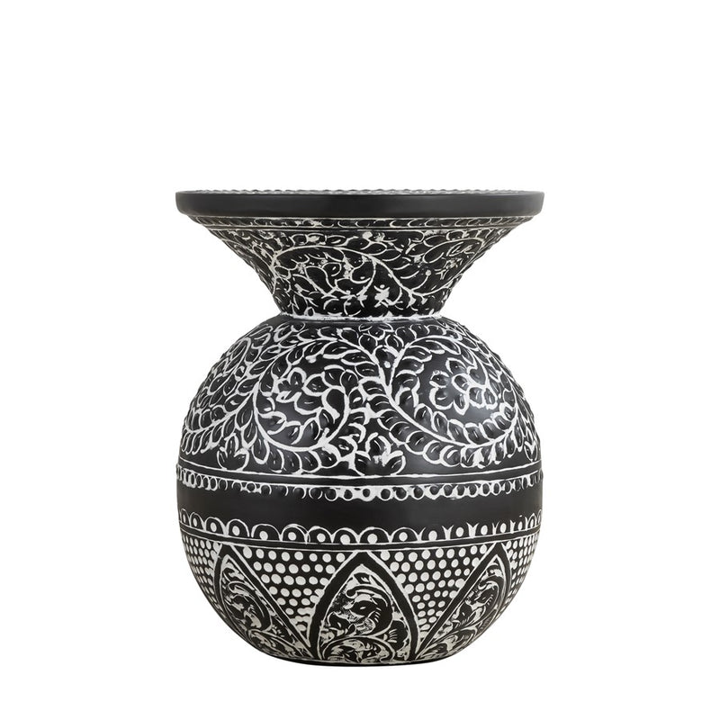 Canarm Navi 16in Round Side Table | Black Iron with White Antique Pattern | Living Room & Bedroom Accent | 16 x 16 x 20 in | Model 7521