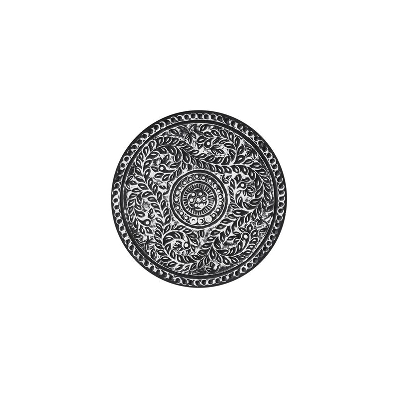 Canarm Navi 16in Round Side Table | Black Iron with White Antique Pattern | Living Room & Bedroom Accent | 16 x 16 x 20 in | Model 7521