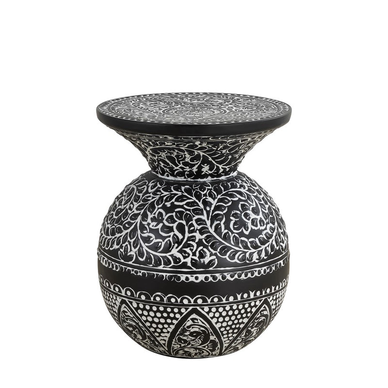 Canarm Navi 16in Round Side Table | Black Iron with White Antique Pattern | Living Room & Bedroom Accent | 16 x 16 x 20 in | Model 7521