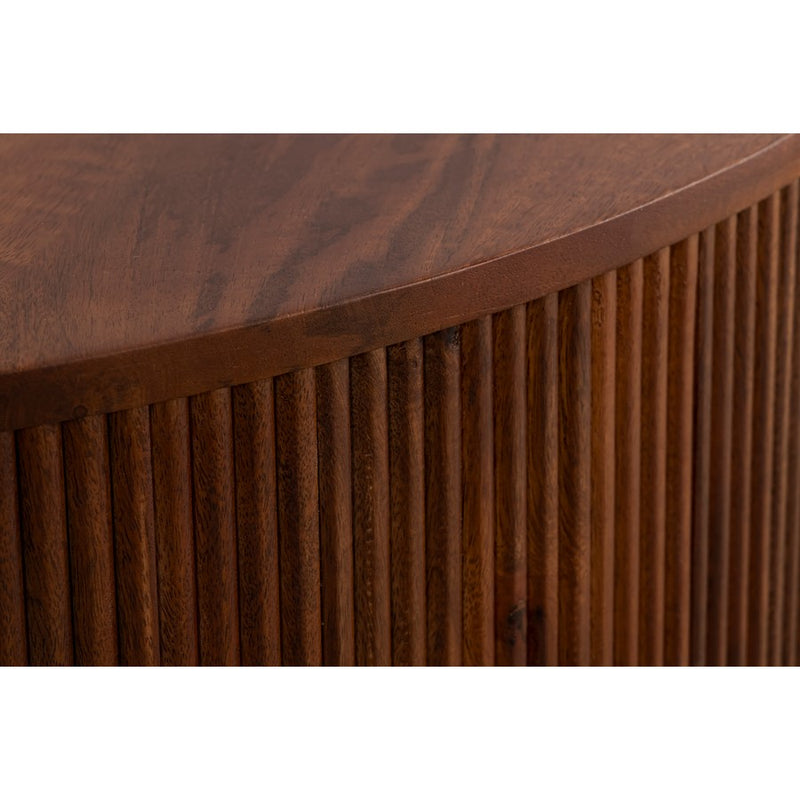 Canarm Delaney 36in Round Coffee Table | Mid-Century Medium Brown Mango Wood & Gold Trim | Living Room & Family Room | Model AF060124-06