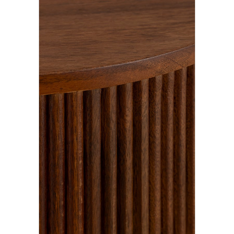Canarm Delaney 16in Round Side Table | Mid-Century Medium Brown Mango Wood & Gold Trim | Living Room & Bedroom | 16 x 16 x 21 in | Model AF060124-07