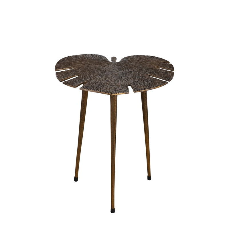 Canarm Pomeroy 16in Round Side Table | Boho Aluminum Leaf Design | Living Room & Bedroom | 16 x 18 x 18 in | Model AI-1079