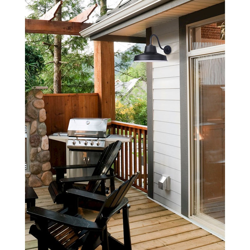 Canarm Landis 14in 1-Light Outdoor Flush Mount | Black Steel | Porch & Entryway | 14 x 21 x 12 in | Model BL14WACBK
