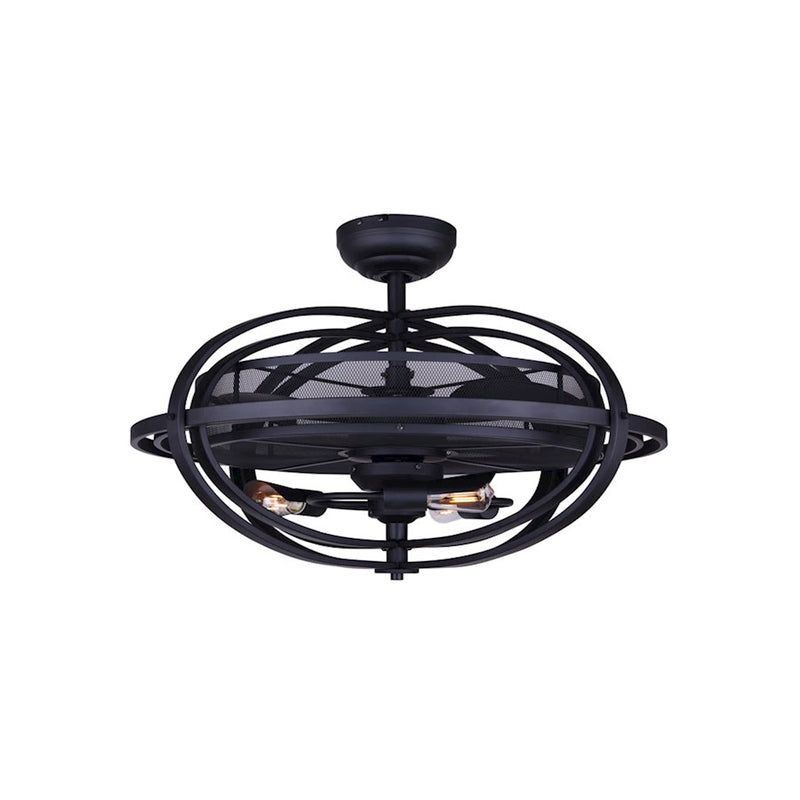Canarm Cyra 24in 3-Light Ceiling Fan | Industrial Matte Black and Open Mesh Shade | Kitchen & Bedroom | 24 x 24 x 7 in | Model CF24CYR3BK