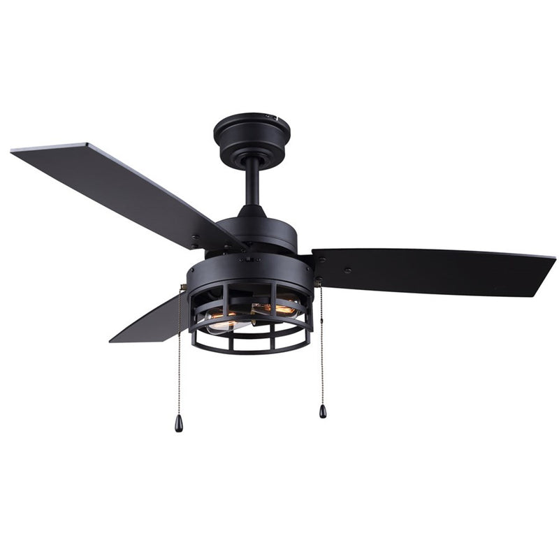 Canarm Attley 42in 2-Light Ceiling Fan | Matte Black and Black MDF Blades | Bedroom & Living Room | 42 x 42 x 14 in | Model CF42ATT3BK