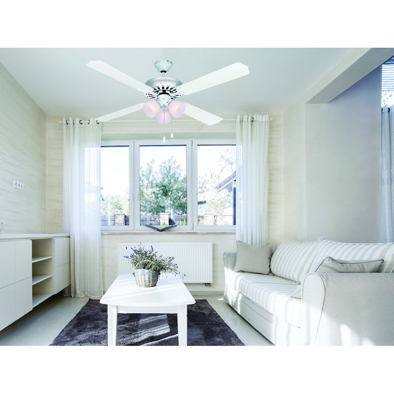 Canarm Chateau IV 52in 3-Light Ceiling Fan | Traditional White and Frosted Glass | Bedroom & Living Room | 52 x 52 x 17 in | Model CF52CH44WH