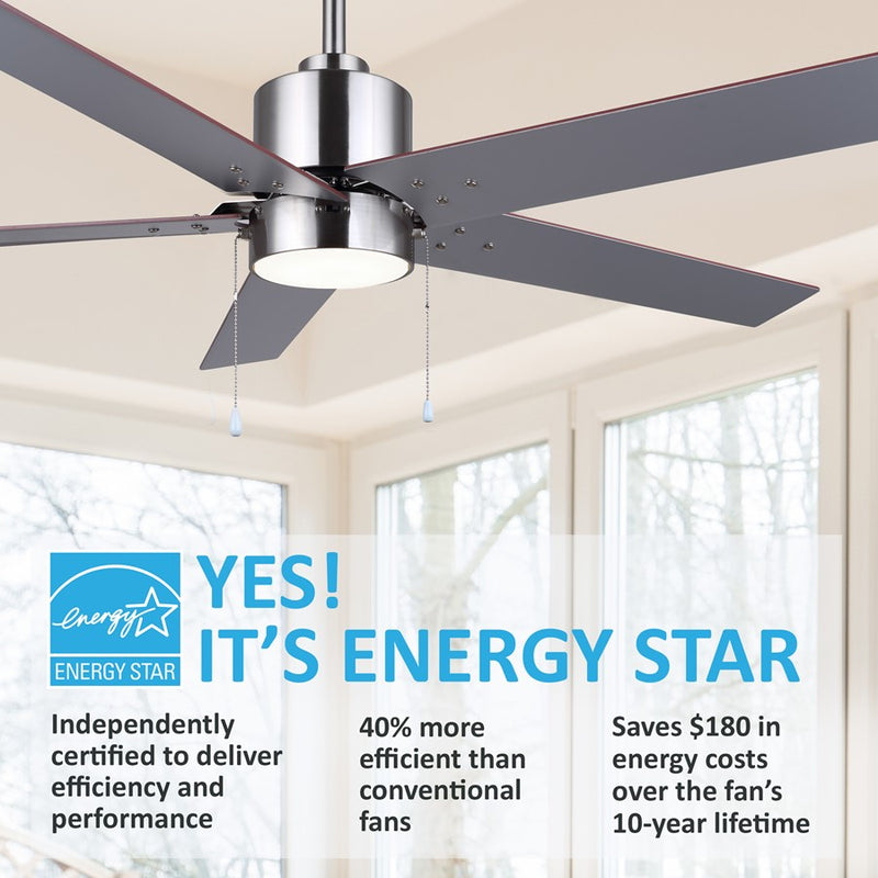 Canarm Rhonda 1 Light 52" Ceiling Fan, Brushed Nickel/Brown