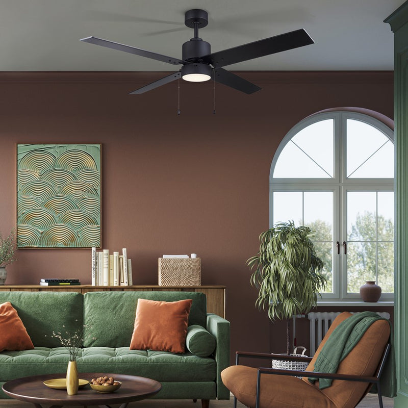 Canarm Tempest 52in LED Ceiling Fan | Matte Black Steel | Living Room & Covered Patio | 52 x 52 x 16 in | Model CF52TAT4BK-ES
