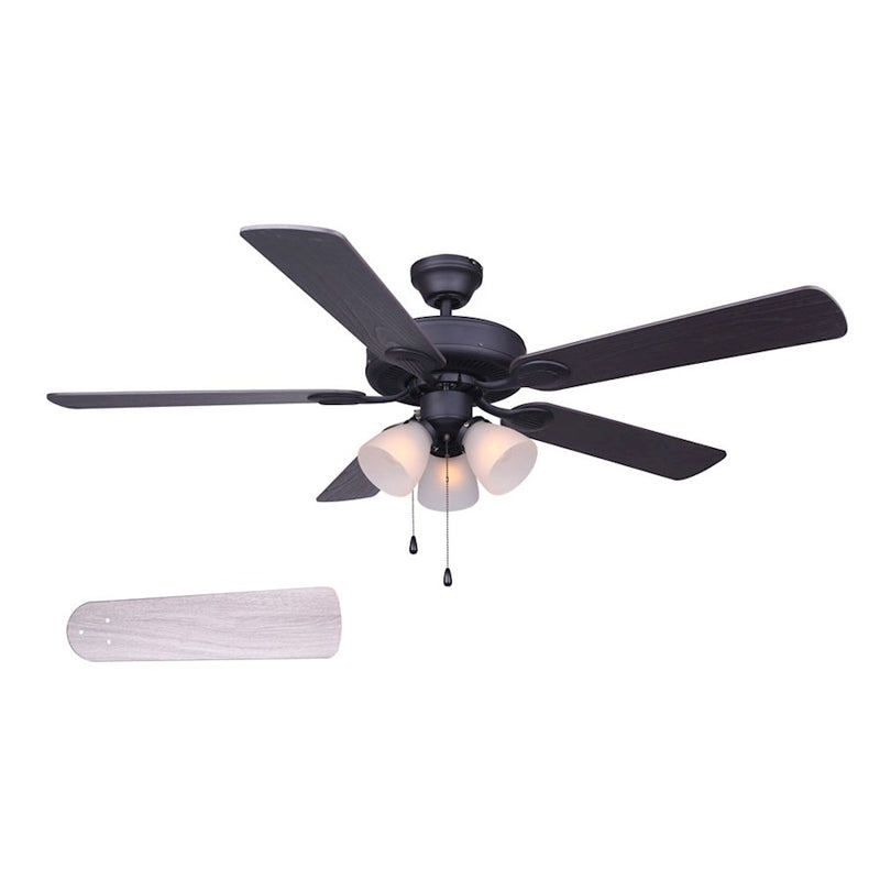 Canarm Villa 52in Ceiling Fan | Matte Black Steel | Living Room & Bedroom Cooling | 52 x 52 x 18 in | Model CF52VIL5BK