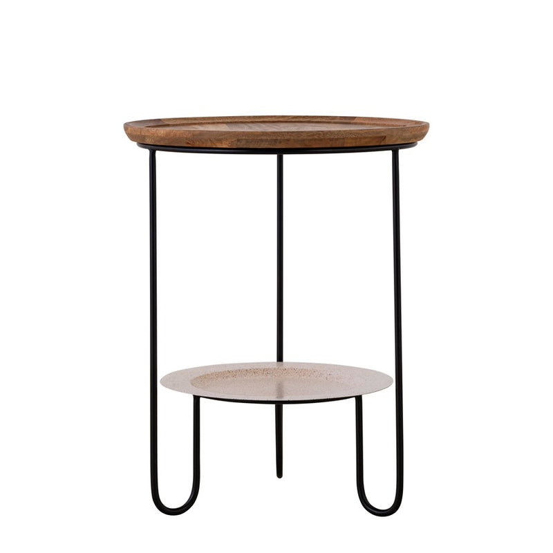 Canarm Shylah 17.5in Round Side Table | Black Iron Frame & Natural Wood Top | Living Room & Bedroom | 17.5 x 17.5 x 22.25 in | Model HSD-10685-A