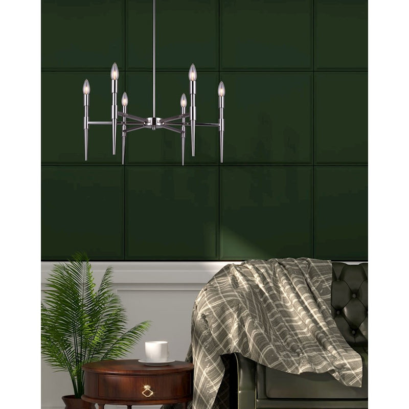 Canarm Florence 24in 6-Light Chandelier | Brushed Nickel Metal | Dining Room & Living Room | 24 x 24 x 22 in | Model ICH1009A06BN24