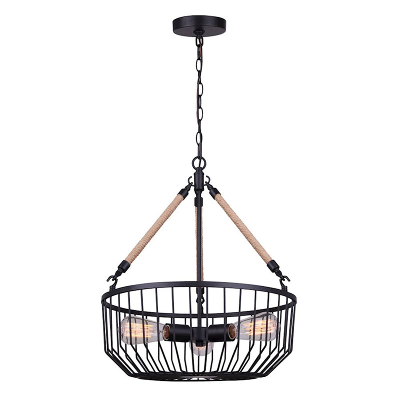 Canarm Theo 18in 3-Light Chandelier | Industrial Farmhouse Matte Black | Dining Room & Kitchen Island | 18 x 22 in | Model ICH1061A03BK18