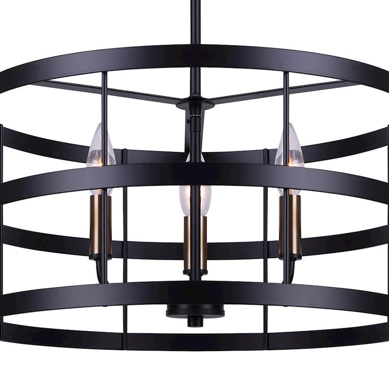 Canarm Ade 18in 3-Light Chandelier | Industrial Matte Black with Gold & Nickel Sleeves | Kitchen Island & Dining Room | Model ICH1062A03BGB18